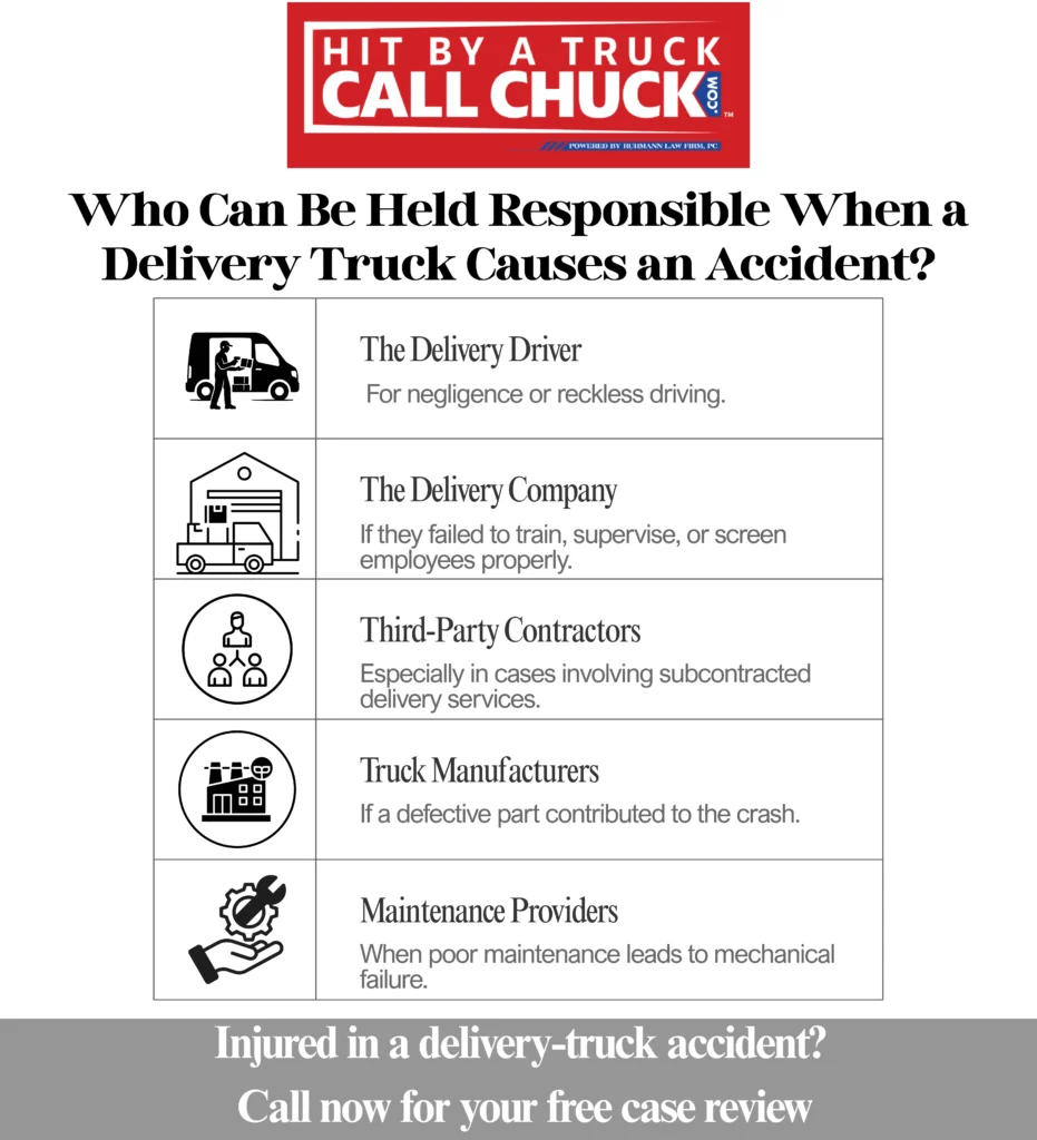 This inographic shows that Who Can Be Held Responsible When a Delivery Truck Causes an Accident?