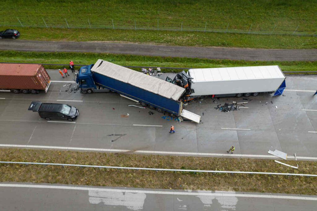 Two Truck Accident happens on the mid highway